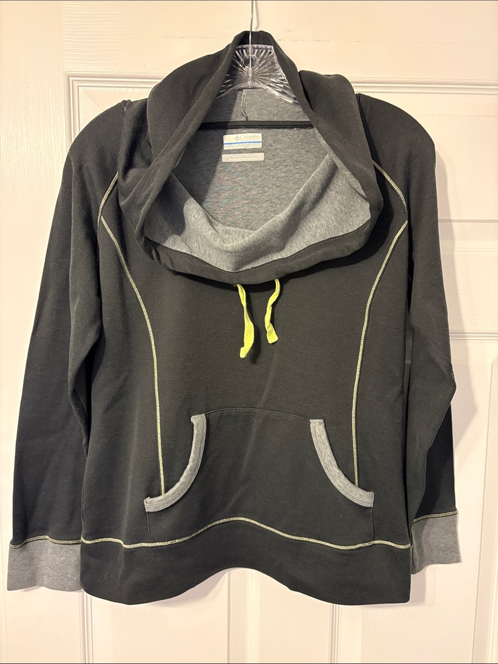 Women’s charcoal gray Cowl-Neck Hoodie Pullover Sweater with Light Grey Trim